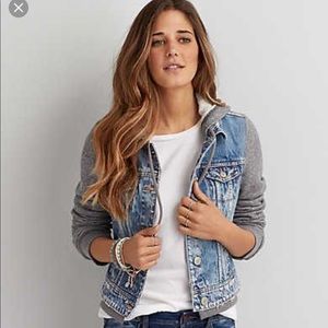 American Eagle Outfitters Hooded Jean Jacket
